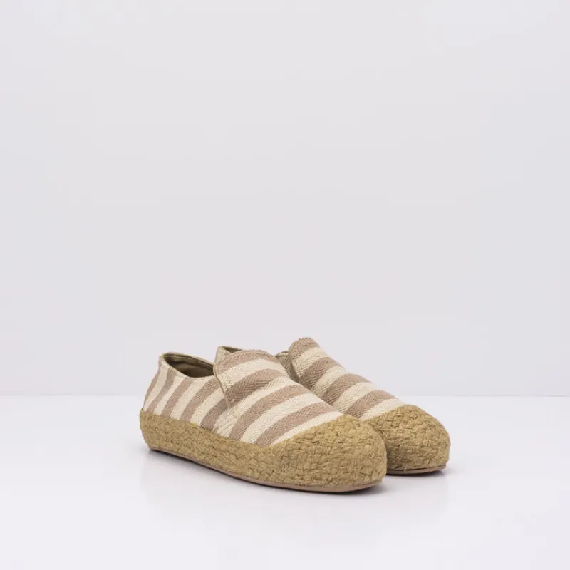 Mujer WATARU Alpargatas Esparto | Zapatillas Deportivas-ALPARGATA - - CLASSIC STRIPES MOCHA