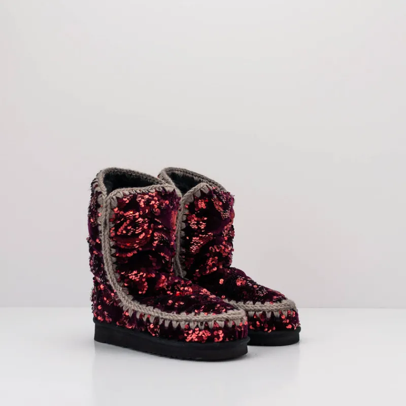 Mujer MOU Botas-BOTA - - ESKIMO 24 BIG LOGO STUDS IRIDISCENT SEQUINS PURPLE ON VELVET