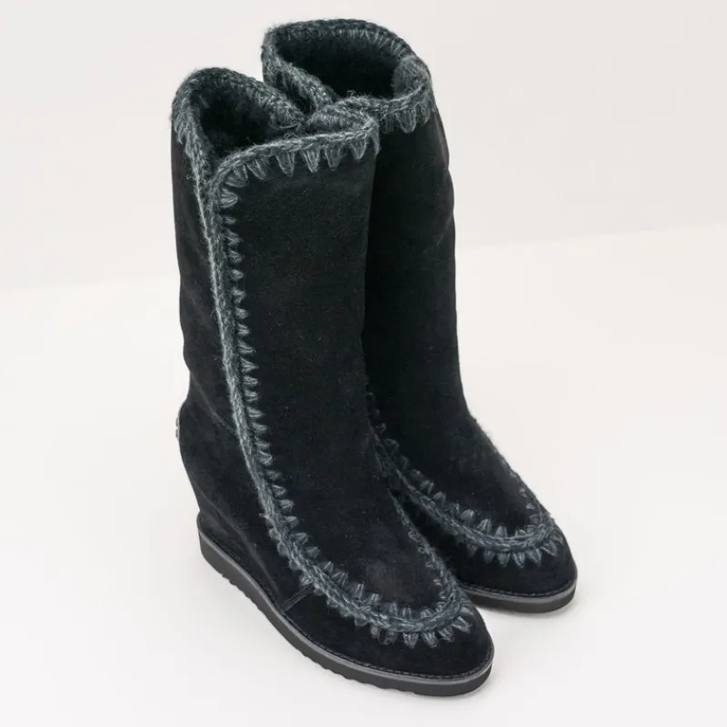 Mujer MOU Botas-BOTA - - ESKIMO FRENCH TOE WEDGE TALL BLACK
