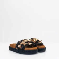 Mujer MOU Sandalias-SANDALIA - - MONOBAND ROPE SANDAL FRINGES BLACK