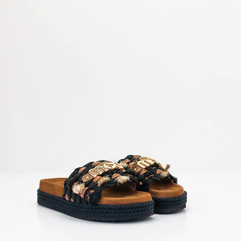 Mujer MOU Sandalias-SANDALIA - - MONOBAND ROPE SANDAL FRINGES BLACK