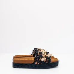 Mujer MOU Sandalias-SANDALIA - - MONOBAND ROPE SANDAL FRINGES BLACK