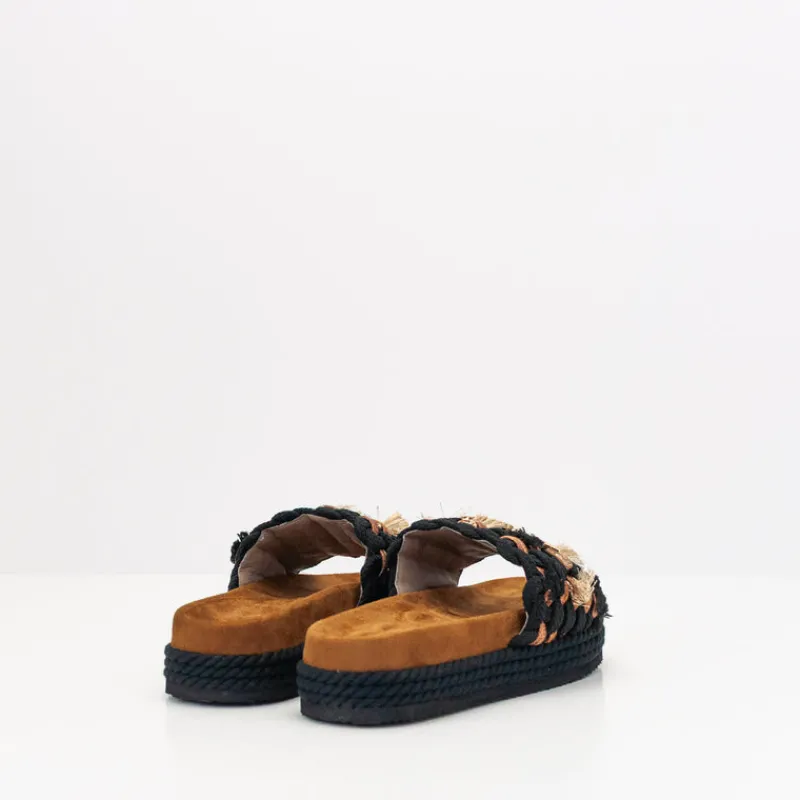 Mujer MOU Sandalias-SANDALIA - - MONOBAND ROPE SANDAL FRINGES BLACK