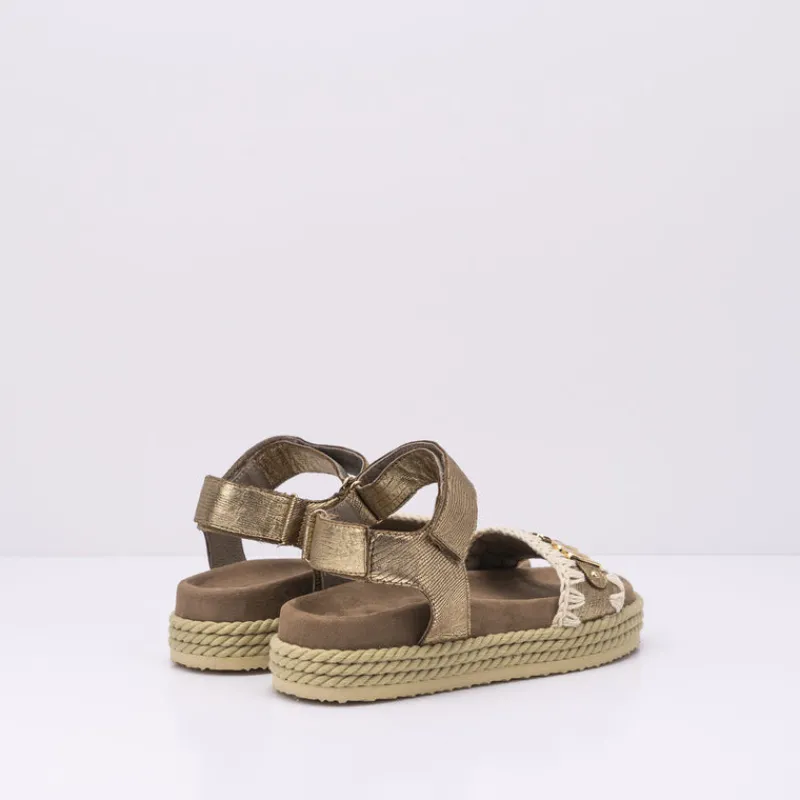 Mujer MOU Sandalias-SANDALIA - - ROPE SANDAL WITH BACK STRAP METALLIC LIZARD GOLD 451000C