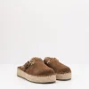 Mujer MOU Zuecos-ZUECO - - JUTE CLOG PLAIN SUEDE NUT BROWN LEATHER