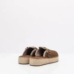 Mujer MOU Zuecos-ZUECO - - JUTE CLOG PLAIN SUEDE NUT BROWN LEATHER