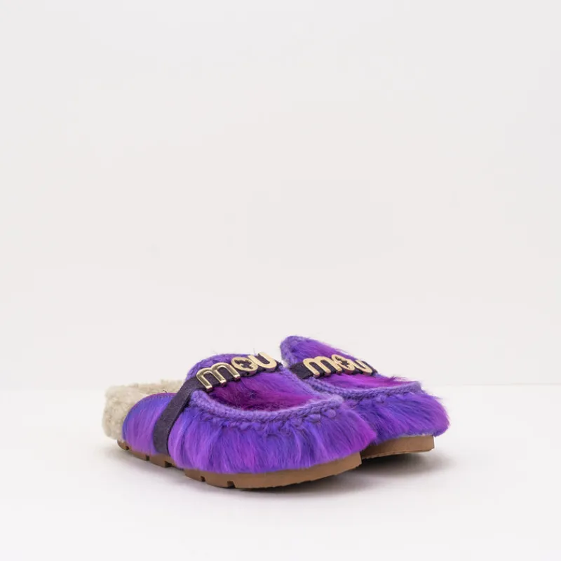 Mujer MOU Zuecos-ZUECO - - WINTER BIO SLIDE LONG HAIR PONYSKIN LETTER LOGO PURPLE