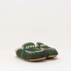 Mujer MOU Zuecos-ZUECO - - WINTER BIO SLIDE LONG HAIR PONYSKIN LETTER LOGO GREEN