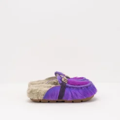 Mujer MOU Zuecos-ZUECO - - WINTER BIO SLIDE LONG HAIR PONYSKIN LETTER LOGO PURPLE