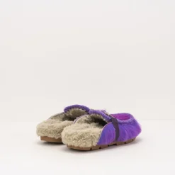 Mujer MOU Zuecos-ZUECO - - WINTER BIO SLIDE LONG HAIR PONYSKIN LETTER LOGO PURPLE