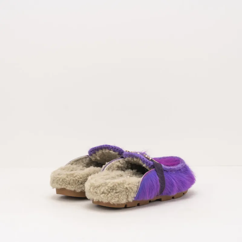Mujer MOU Zuecos-ZUECO - - WINTER BIO SLIDE LONG HAIR PONYSKIN LETTER LOGO PURPLE